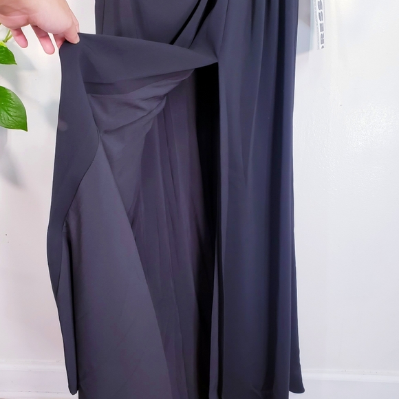 $1,190 NWT BADGLEY MISCHKA Women Black Maxi Long Dress 0 XS Sparkle Ruched Sheer - Picture 9 of 12